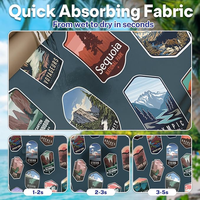 2 Pack Car Seat Towel Covers, Sweat Protector for Front Seats, Premium Thickened Microfiber with Elastic Strap, Breathable Quick Dry, Machine Washable Cover for Gym Running Universal Fit National Park