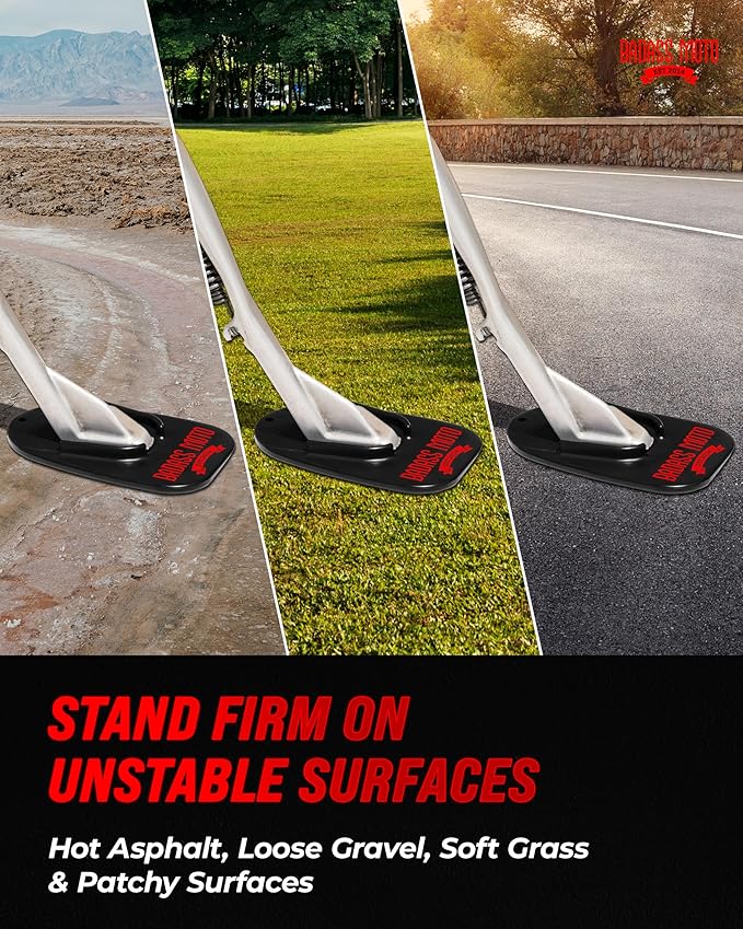 Badass Moto Motorcycle Kickstand Pad - Kick Stand Puck, Coaster Plate for Harley Davidson, Touring & Sport Bikes - Motorcycle Accessories for Grass, Dirt, Hot Pavement Parking Pad - USA Made, Black