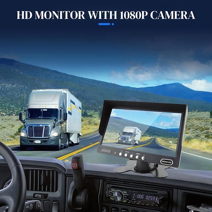 7" Heavy Duty AHD Backup Camera System with Monitor & 1080P IP69K Waterproof Camera, Night Vision, 155° View Angle for Truck/RV/Harvester/Excavator/Semi-Trailer/Heavy Equipment