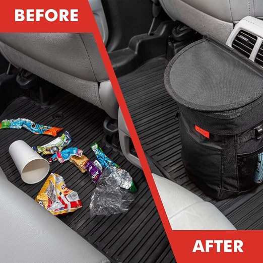 Lusso Gear Car Trash Can - Round - Gray and Car Seat Gap Organizer - Gray