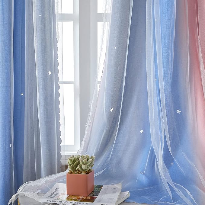XiDi Blackout Curtains for Girls Bedroom Decor, Ideal for Kids Room with Unicorn Theme Princess Room Decor 72 inches Length Curtain 2 Panels Set Pink/Grey/Blue