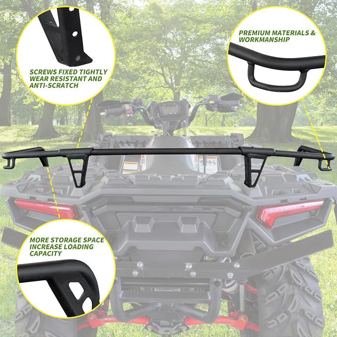 SAUTVS Rear Rack for Polaris Sportsman 850 XP 1000 2017-2025, Repl #2882023 | 4in, Black Powder-coated Steel, Secure Tie-Down Point, Easy Bolt-On, Extra Storage Space, 4" Combined Cargo Rack Extender
