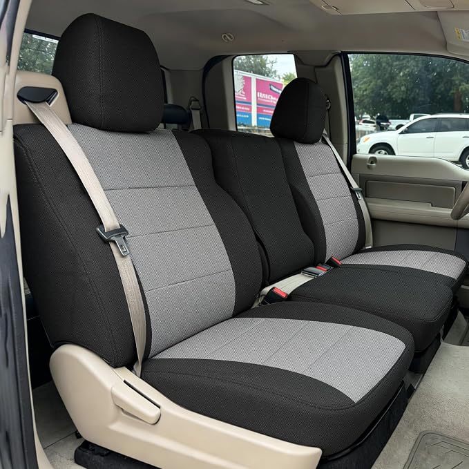 Custom 40/20/40 Split Bench Seat Covers for Ford F150 XL/Standard Cab 2004 2005 2006 2007 2008 Heavy Duty Cloth Protector Interior Accessories，Waterproof & Machine Washable - Gray