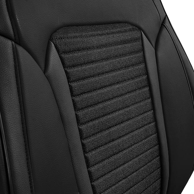 FH Group Car Seat Cover Cushion - 2 Pack Seat Covers for Cars Trucks SUV, Faux Leather Car Seat Cushions, Waterproof Car Seat Cover Cushion, Universal Fit Car Seat protector Front Set Black