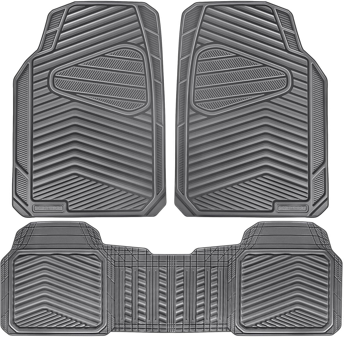 CAR PASS Rubber Car Mats,Car Floor Mats All Weather,Car Mat Full Set 3 Piece,Grey Waterproof Automotive Floor Mat Trim to Fit for Cars Sedan SUVs Small Trucks,Heavy Duty Anti-Slip Easy Clean, All Gray