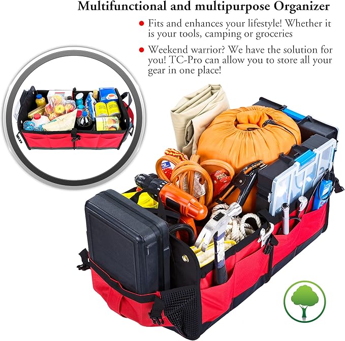 TRUNKCRATEPRO Save 16 per cent off Bundle of 3 collapsible portable multi compartments car trunk organizer for men and women (Gray, black and red)
