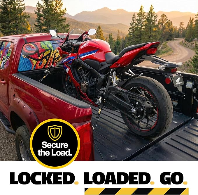 AUGO Retractable Ratchet Straps | 4 Heavy Duty Ratchet Straps Self Retractable Tie Down Straps with Soft Loops & Storage Bag for Motorcycle, Truck, Trailer, Cargo Van | 1200 Lb Break Strength 1” x 10’