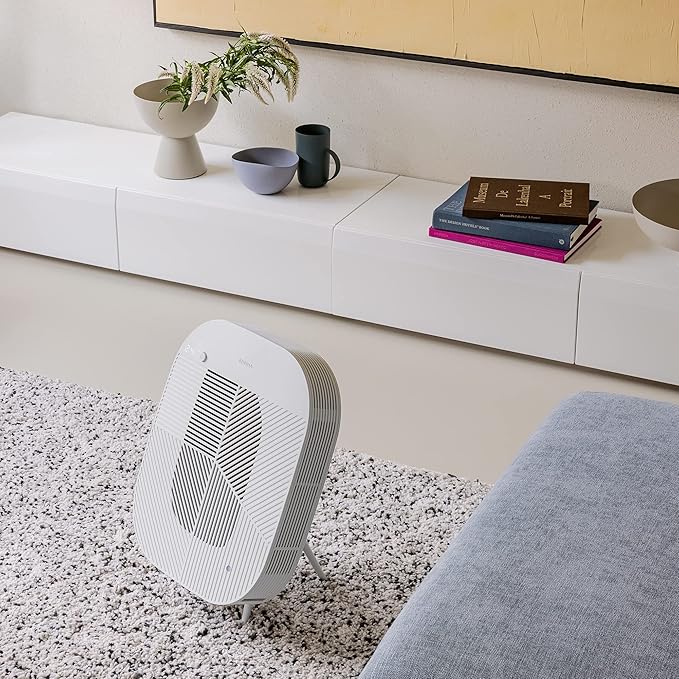 KOMMA Lov Air Purifier for Bedroom, 3.1 inch Slim Wall mount & Stylish Standing type, Hepa Filter Air Cleaner, Remove Fine Dust, Smoke. (KnitGray with Cradle)