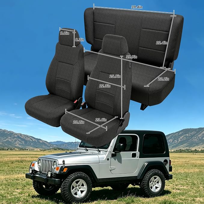 Custom Seat Covers for Jeep Wrangler TJ 2003-2006 & for Jeep Wrangler Unlimited 2004-2006 Heavy Duty Cloth Protector Interior Accessories，Waterproof & Machine Washable - Black（Full）