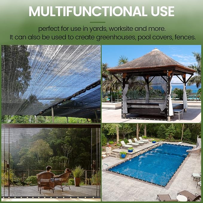 [WindscreenSupplyCo] 60-70% 6.5 FT X 10 FT Mesh Tarp/Shade Cloth 9-Needle Knitted Heavy Duty Black with Grommets for Green House, Garden, pergola, Pools, Dump Truck - MT6510BLKX1