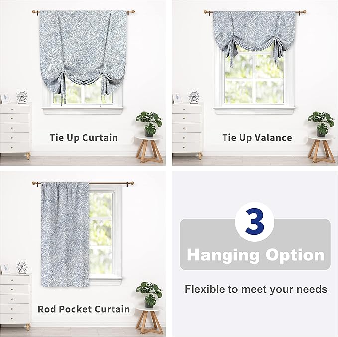 DriftAway Farmhouse Double Layer Linen Blackout Tie Up Curtains Thermal Insulated Striped Fully Lined Balloon Roman Shade Bathroom Window Adjustable Rod Pocket 45 Inch by 63 Inch Roman Navy
