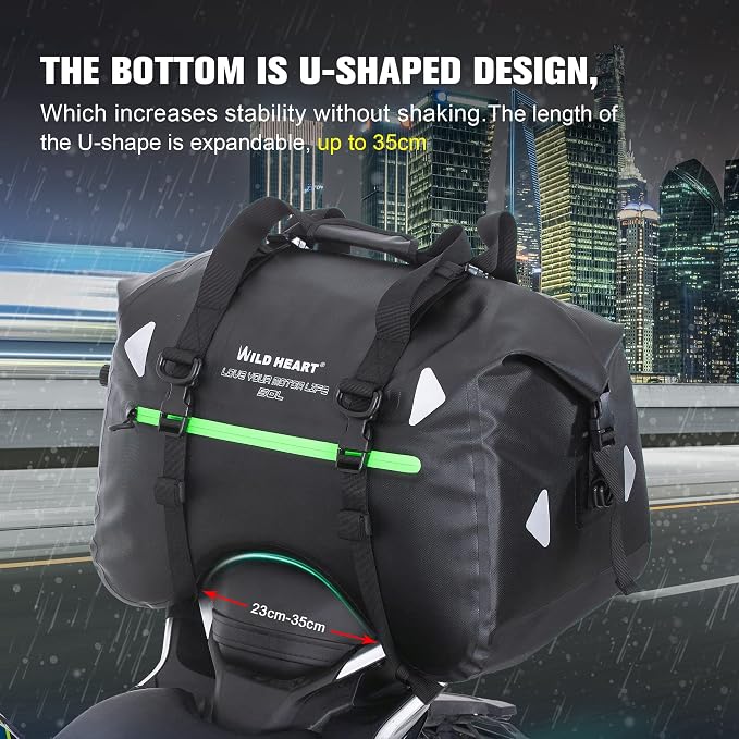 WILD HEART Dry Motorcycle Tail bag 70L/50L With Rope Straps and Inner Pocket Waterproof PVC 500D for Travel,Motorcycle and so on