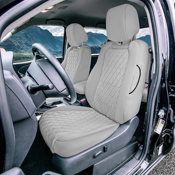 FH Group Custom Fit Car Seat Covers Specifically Made for 2022-2026 Nissan Frontier, Full Set Solid Gray Ultraflex Neoprene Waterproof Automotive Seat Covers for Pickup Truck, Nissan Accessories