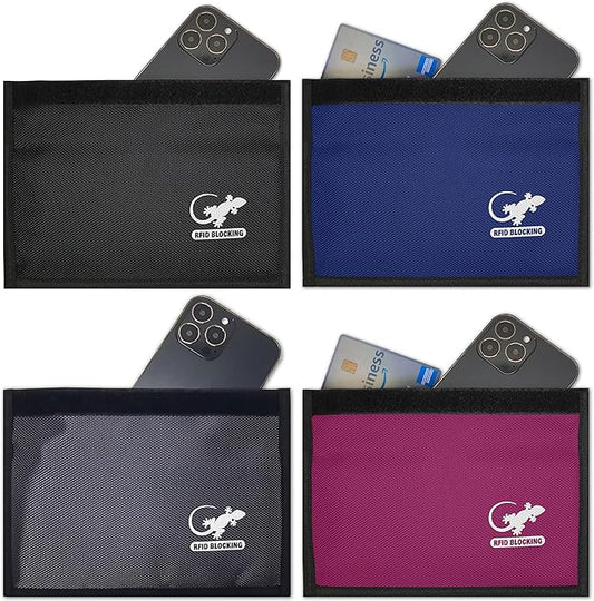 4 Faraday Bag Anti-Tracking GPS RFID Car Key Signal Blocker Wallet Shielding Pouch Protective Case for Cell Phone Car Key FOB, Data Privacy, Electronic Device Security (4 PACK - FAMILY PACK)
