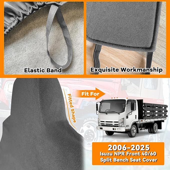 Truck Seat Cover Compatible with 2006-2024 2025 Isuzu NPR Front 40/60 Split Bench Seat Cover (Charcoal, 2006-2025)