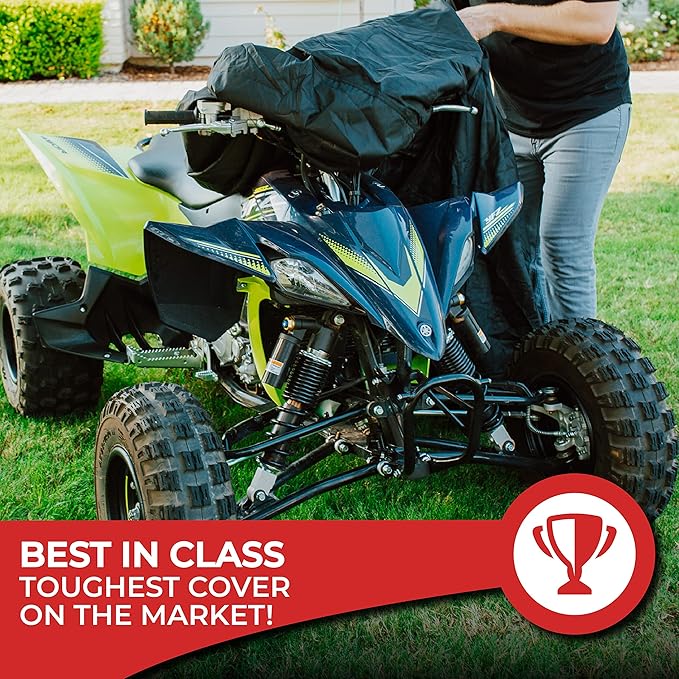Tough Cover ATV Cover - 86.5 x 50.5 x 49.5 in, Black, Universal Fit - Heavy-Duty Waterproof Quad Covers - UV Guard for 4 Wheelers & Snowmobiles - for Four Wheeler Accessories & Mower Protection
