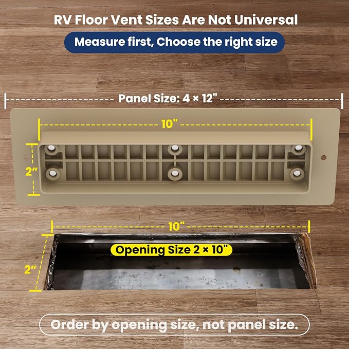 Safoner Aluminum RV Floor Register 2"x10" with Removable Cover, Lightweight Durable Camper Essential, Pet-Friendly RV Vent Accessories for Inside, 2 Pack-Brown