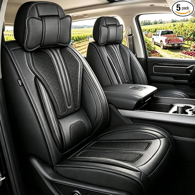 TTX LIGHTING Seat Covers Fit for Dodge RAM 2012-2025 2026: Compatible with RAM 1500 2500 3500 Crew Quad Regular Cab Full Set Pickup Truck Seat Covers(Flat Bench, 5 Seats, Black)