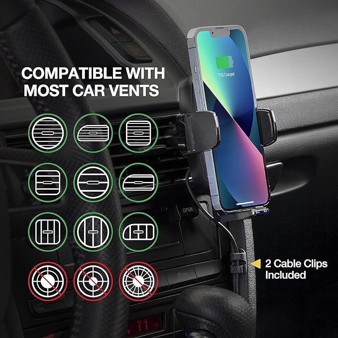 Scosche UQ3DV-SP Dashboard/Vent Qi-Enabled Wireless Charging Universal Phone Mount for The car with Stick Grip Black