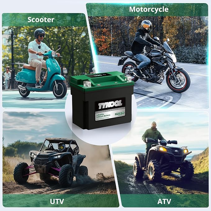 TYKOOL LFP12-BS-STD [+ -] Lithium Powersports Battery 240CCA 5Ah Digital Volt Readout IP66 for Shadow 750,Kawasaki Vulcan 900,Ninjia 650,Suzuki V-Strom 650,Triumph Bonneville T100, Replaces YTX12-BS