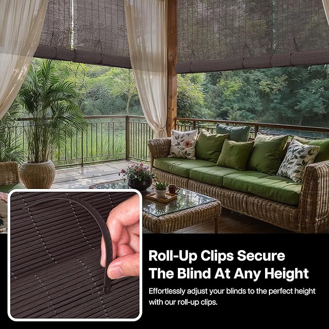 LazBlinds Cordless Roller Shades for Outdoor, Exterior Light Filtering Roll up Shades, Hanging Sunscreen for Patio, Balcony Indoor/Outdoor Porch, 22'' W x 48'' H, Dark Coffee