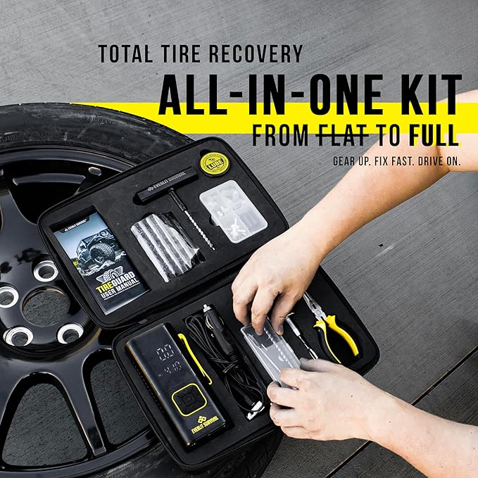 EVERLIT All-in-One Tire Repair Kit with Air Compressor – 150 PSI Portable Cordless Tire Inflator & Plug Kit – Flat Tire Emergency Roadside Kit for Car, SUV, Truck & Motorcycle Fast Repair & Inflation