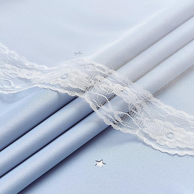 XiDi Blackout Short Curtain 2 Panels for Kitchen Cafe Light Blue Cut Out Hollow Star Curtains for Bedroom Girls Kids W42 x L45 Thermal Insulated Grommet Top Thermal Insulated Window Treatments 52x54