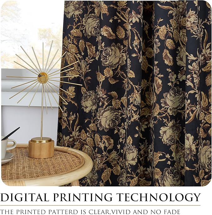 StangH Gold Velvet Curtains 84 inches, Retro Vintage Print Floral Thermal Insulated Privacy Drapes Heavy Thick Room Dividers for Living Dining Room, W52 x L84, 2 Panels