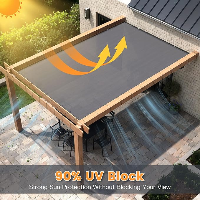90% Sun Shade Cloth with Grommets, Customizing Outdoor Pergola Shade Cover, Heavy-Duty Mesh Tarp Patio Sun Screen for Lawn Garden Backyard, 6X24 FT, Grey