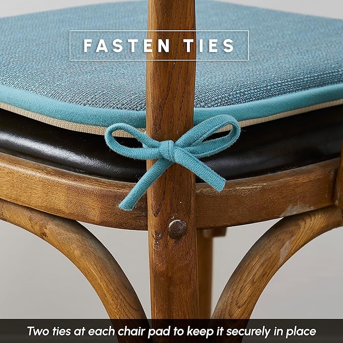 Elegant Comfort Chair Cushion Covers with Ties and Non Skid Rubber Backing-Thick Memory Foam - Soft Cushion Pad- Rounded Square Seat Cover- 16 x 16 Inches - Set of 8 Mosaic Textured Pattern, Aqua