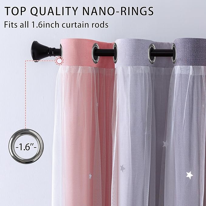 XiDi Pink and Grey Star Blackout Curtains for Girls Bedroom 63 Inch Length 2 Panels, Room Darkening Thermal Insulated Grommet Window Drapes for Kids Nursery Room Home Decro Ombre Pink Grey 34W x 63L