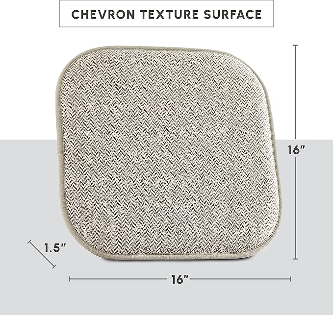 Elegant Comfort Chair Cushion Covers with Ties and Non Skid Rubber Backing-Thick Memory Foam - Soft Cushion Pad- Rounded Square Seat Cover- 16 x 16 Inches - Set of 6 Chevron Textured Pattern, Beige