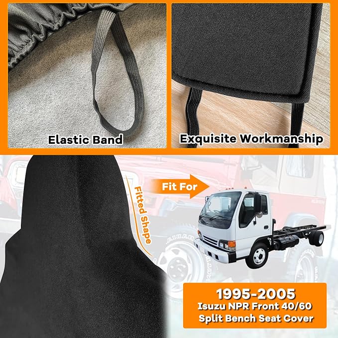 Truck Seat Cover Compatible with 1995-2005 Isuzu NPR Front 40/60 Split Bench Seat Cover (Black, 1995-2005)