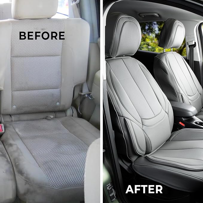 ZONETECH Full Set of 5 Seat Covers for Cars, Waterproof Nappa Leather,Universal Auto Interior Fit for Most Sedans SUV Pick-up Truck (Gray)