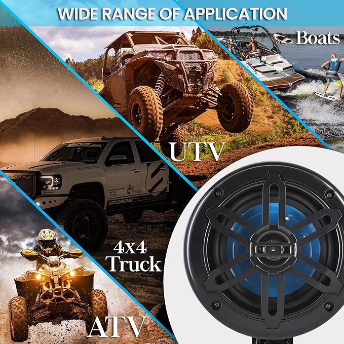 PyleUsa 5.25”Waterproof Off-Road Speakers-180W 2-Way Marine Woofer Sound System w/ 360° Rotatable Bracket, Full Range Outdoor Audio Stereo Speaker for Motorcycle ATV Jeep Boat, Includes Bracket(Black)
