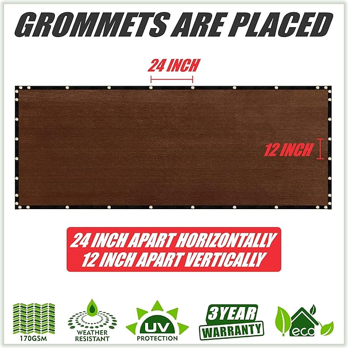 ColourTree Customized Size Fence Screen Privacy Screen Brown 4' x 162' - Commercial Grade 170 GSM - Heavy Duty - 3 Years Warranty - Cable Zip Ties Included