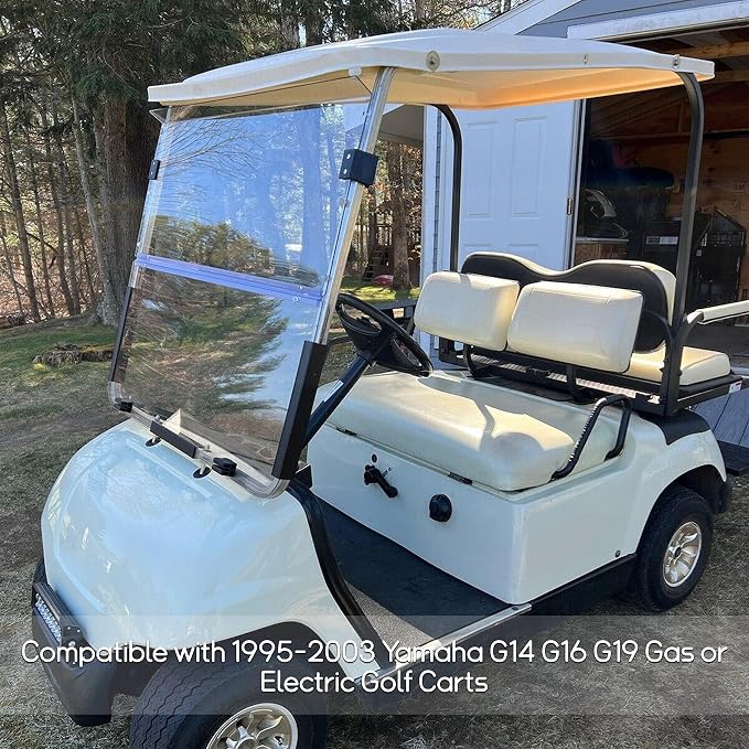 ECOTRIC Clear Windshield Compatible with 1995-2003 Yamaha G14 G16 G19 Gas and Electric Golf Cart Fold Down Windshield
