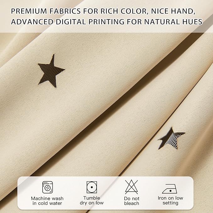 XiDi Beige Curtains with Sheer Overlay for Living Room Bedroom 2 Panels Star Hollow Out 80% Blackout Double Layer Curtains for Kids Girls Room Darkening Grommet Window Drapes with Tiebacks W34 X L63
