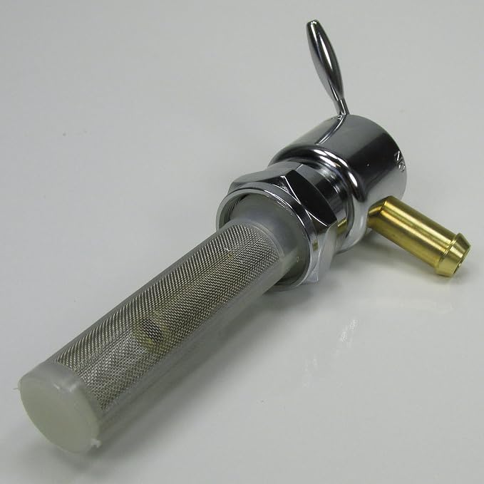 Chrome 22mm HI-FLOW Petcock LEFT SIDE 90 Degree Fuel Outlet Shut Off Valve for 1975-2006 Harley Big Twin & Sportster Models w/22mm Petcock Bung - Use with 3/8" ID Fuel Hose - Replaces HD Pt# 62168-81
