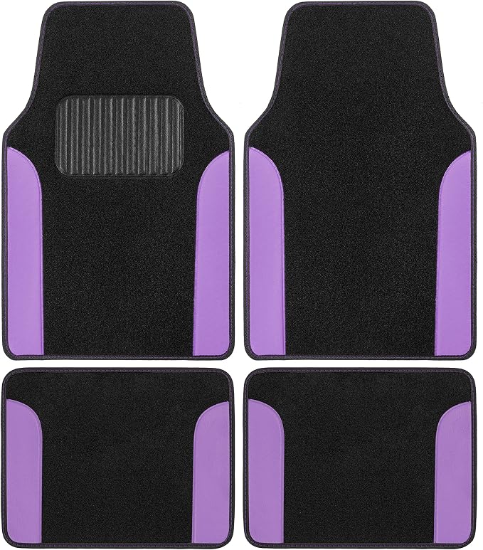BDK PolyPro Purple Car Seat Covers for Women Gift Set Bundle - Seat Covers for Cars with Carpet Floor Mats, Fur Steering Wheel Cover and Bling Windshield Sunshade