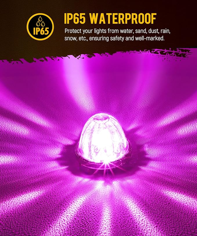 Partsam 2Pcs Glass Watermelon Lights [Patented] Clear Lens Light Purple LED Side Marker Clearance Lights with Bezel Replacement for Kenworth Peterbilt Freightliner Trucks