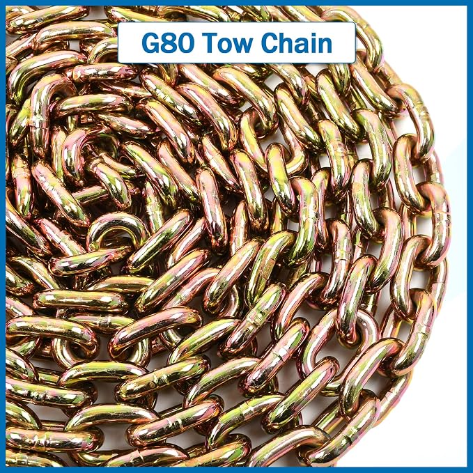 3/8 Inch x 16 Feet Transport Binder Chain G80 Safey Tow Chain with Grab Hooks 7100 Lbs Safe Work Load for Transporting Towing Tie Down Binding Equipment