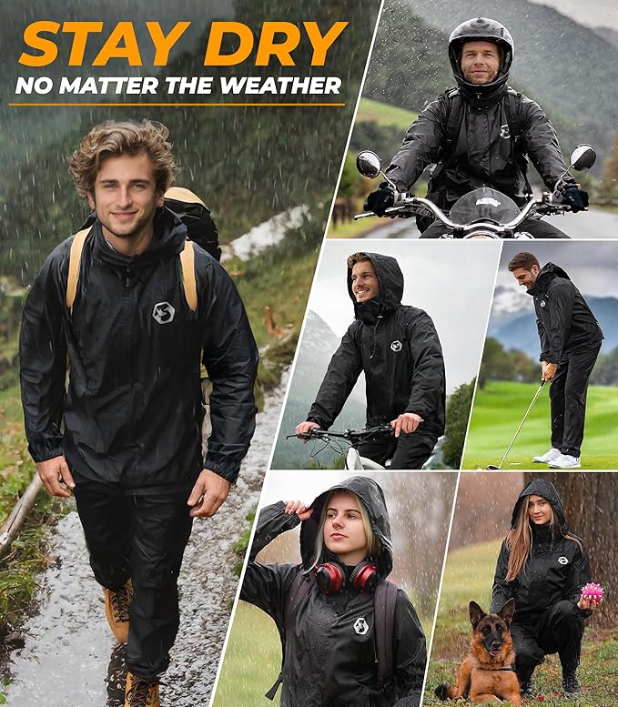 Foxelli Waterproof Rain Suit – Durable Breathable Lightweight Rainwear for Men & Women Perfect for Motorcycle Golf Fishing
