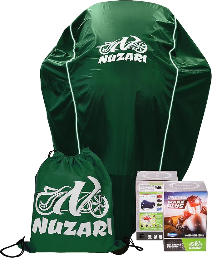 Nuzari Heavy Duty Motorcycle Cover - Motorcycle Covers Waterproof Outdoor Storage - Dirt Bike Covers (Hunter Green, Large)