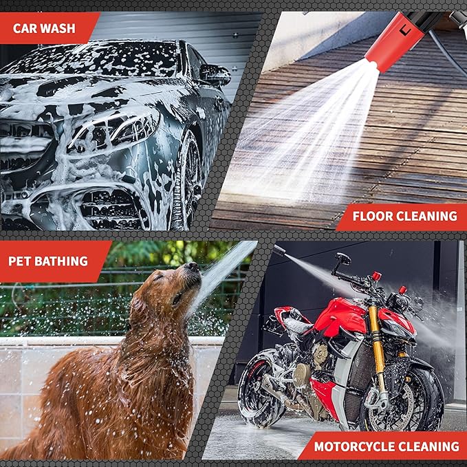 High-Pressure Washer Foam Cannon Accessory, Dual-Connector, 1-Liter Bottle, 5 Nozzles & High Pressure Washer Gun, 4000 PSI Max, 5 Nozzles, Anti-Kink Swivel, 1/4” Quick Connect, Compatible with M22-14