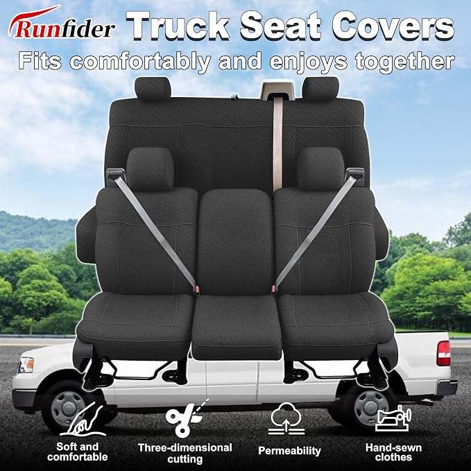 Custom Bench Seat Covers for Ford F150 XLT Super Cab 2004 2005 2006 2007 2008 Heavy Duty Cloth Protector Interior Accessories，Waterproof & Machine Washable - Black (Front & Rear)