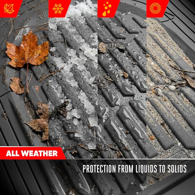 Motor Trend FlexTough LITE Rubber Car Mats Full Set - All Weather Floor Mats for Trucks, Cars & SUVs - Automotive Waterproof Gray Car Floor Mats for Cars Interior Accessories Universal Trim-to-Fit