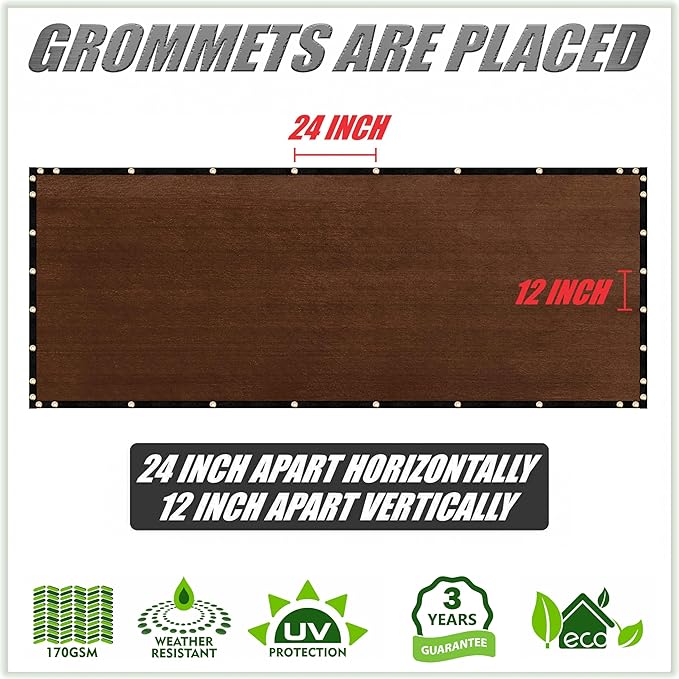ColourTree Customized Size 6' x 110' Brown Fence Screen Privacy Screen - Commercial Grade 170 GSM - Heavy Duty - 3 Years Warranty - Cable Zip Ties Included
