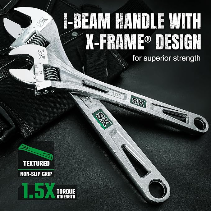 SK 8-Inch Quick Adjust Groove Joint Pliers & 2-Piece Adjustable Wrench Set, 10-Inch, 12-Inch, Cr-V Steel