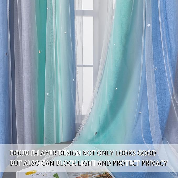 XiDi Curtains for Girls Bedroom Kids Room Unicorn Princess Theme Home Decor 84 inches Length Blue Green Grey, W34 X L84 2 Panels